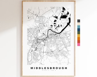 Middlesbrough Map Print - Minimalist City Map Poster - Map - UK - Middlesbrough Print - Middlesbrough Poster - Different Colours Available