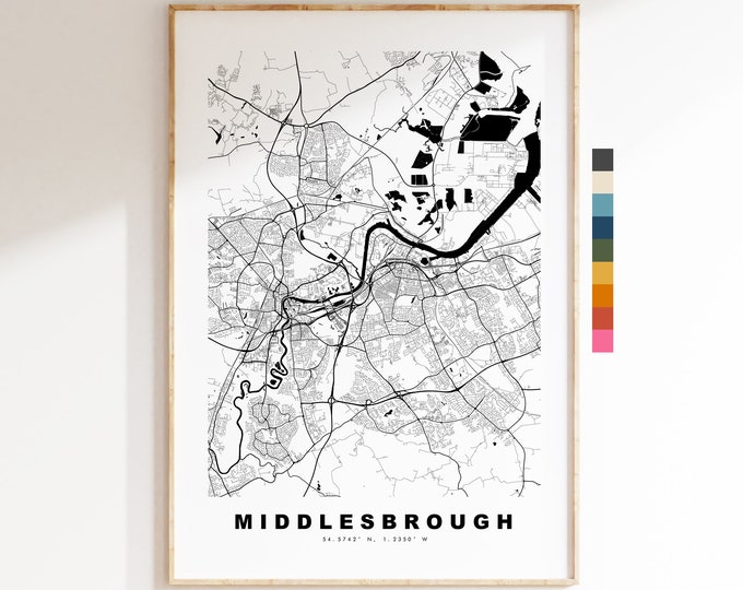 Middlesbrough Map Print - Minimalist City Map Poster - Map - UK - Middlesbrough Print - Middlesbrough Poster - Different Colours Available