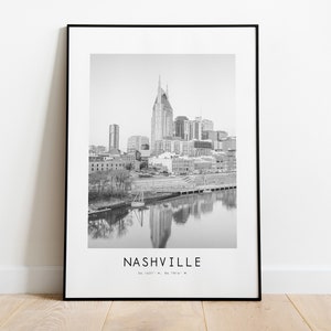 Nashville City Poster Print - Black and White Minimalist City Print - Coordinates - Nashville Poster - Nashville Art Print -  Nashville USA