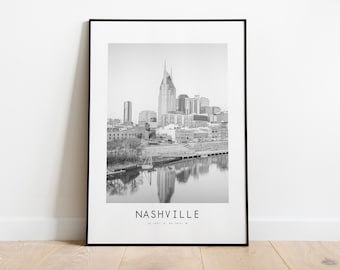 Nashville City Poster Print - Black and White Minimalist City Print - Coordinates - Nashville Poster - Nashville Art Print -  Nashville USA