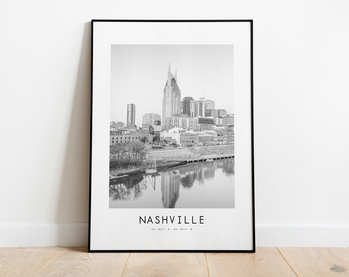 Nashville City Poster Print - Black and White Minimalist City Print - Coordinates - Nashville Poster - Nashville Art Print -  Nashville USA
