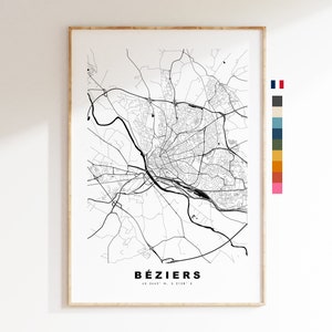 Béziers Stadtplan-Druck – minimalistischer Stadtplan – Karten-Wandkunst – Drucke oder gerahmte Drucke