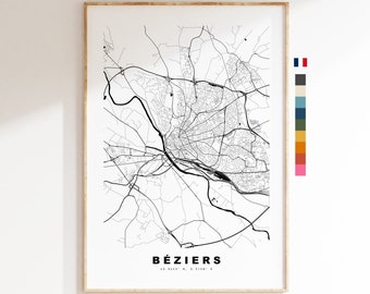 Beziers Map Print - City Map Poster - Map Wall Art - France City Maps - Beziers Print - Beziers Poster - Minimalist City Map - France