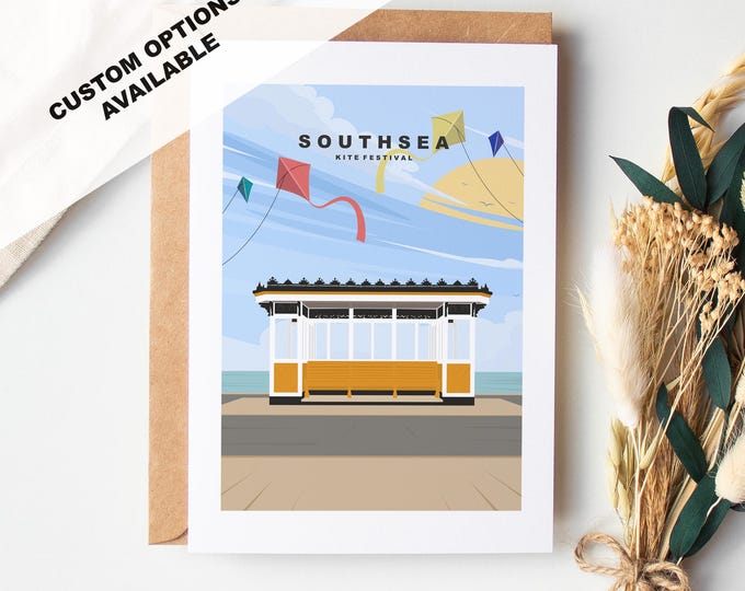 Southsea Kite Festival Greeting Card - Portsmouth and Southsea Cards (Travel Designs) - Blank Inside / Include Message - Envelope Included