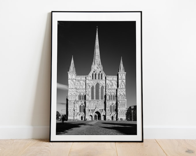 Salisbury Black and White Photography Print - Fine Art Photography - Wall Art - Salisbury Cathedral - Salisbury UK - City - Wall Art