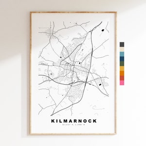 Kilmarnock Map Print - Minimalist City Map Poster - Map Art - Scotland - Kilmarnock Print - Kilmarnock Poster - Different Colours Available