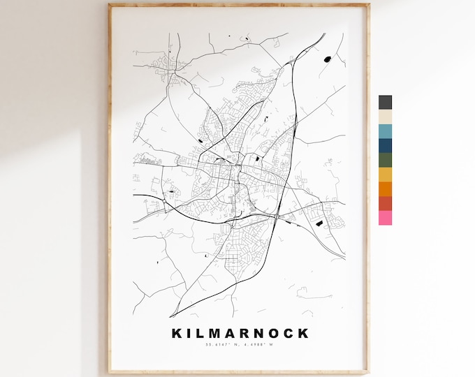 Kilmarnock Map Print - Minimalist City Map Poster - Map Art - Scotland - Kilmarnock Print - Kilmarnock Poster - Different Colours Available