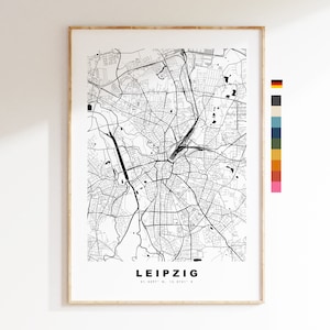 Lípsia Impressão de mapa da cidade - Mapa minimalista da cidade - Arte de parede de mapa - Impressões ou impressões emolduradas