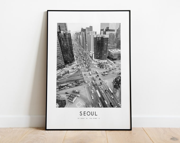 Seoul Poster Print - Black and White Minimalist City Print - Coordinates - Seoul Poster - Seoul Art Print - Seoul South Korea - Seoul Print