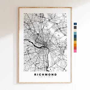 Richmond Carte de la ville Imprimer - impression de carte - art de la carte - estampes ou impressions encadrées - États-Unis
