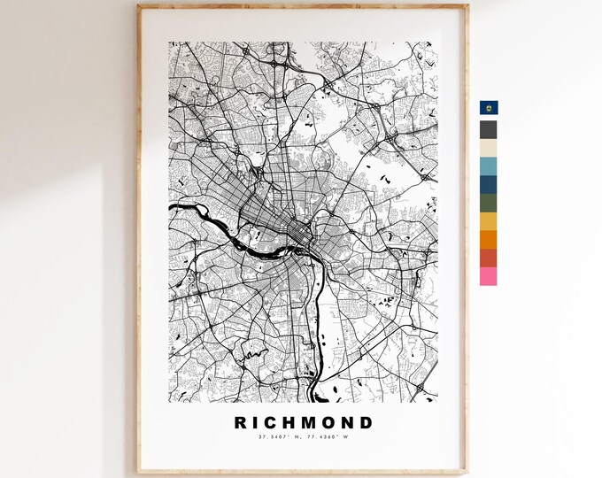 Richmond Map Print (Virginia) - City Map Poster - Map Art - USA City Maps - Richmond Print - Poster - Minimalist City Map - Virginia