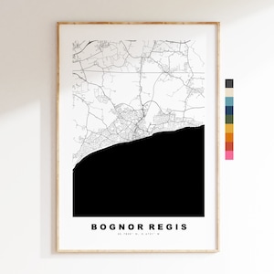 Impresión de mapa de Bognor Regis - Póster de mapa de ciudad minimalista - Arte de pared con mapas - Reino Unido - Impresión de Bognor - Póster de Bognor Regis - Diferentes colores disponibles