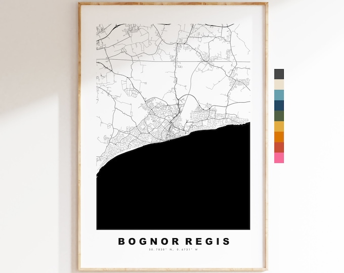 Bognor Regis Map Print - Minimalist City Map Poster - Map Wall Art - UK - Bognor Print - Bognor Regis Poster - Different Colours Available