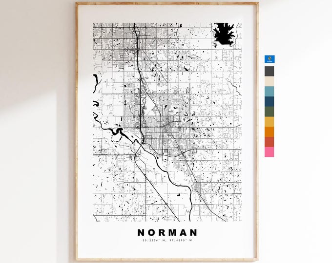 Norman Map Print - City Map Poster - Map Art - USA City Maps - Norman Print - Norman Poster - Minimalist City Map - Oklahoma