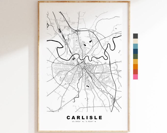 Carlisle Map Print - Minimalist City Map Poster - Map Wall Art - UK - Carlisle Print - Carlisle Poster - Different Colours Available
