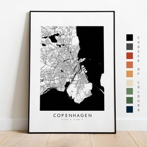 Kopenhagen Karte Print - Stadtplan Poster - Landkartenkunst - Landkarte Wandkunst - Dänemark Stadtplan - Kopenhagen Print - Kopenhagen Poster - Europa