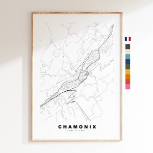 Chamonix Stadskaart print - minimalistische stadskaart - kaart kunst aan de muur - prints of ingelijste prints