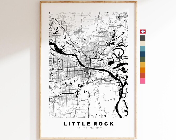 Little Rock Map Print - City Map Poster - Map Art - USA City Maps - Little Rock Print - Little Rock Poster - Minimalist City Map - Arkansas
