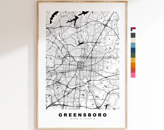 Greensboro Map Print - City Map Poster - Map Art - USA City Maps - Greensboro Print - Poster - Minimalist City Map - North Carolina