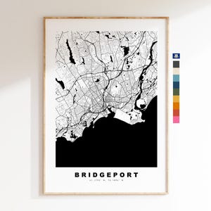 Bridgeport Carte de la ville Imprimer - impression de carte - art de la carte - estampes ou impressions encadrées - minimaliste - États-Unis