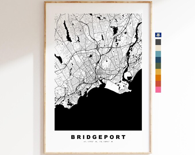 Bridgeport Map Print - City Map Poster - Map Art - USA City Maps - Bridgeport Print - Bridgeport Poster - Minimalist City Map - Connecticut
