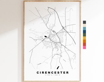 Cirencester Map Print - Minimalist City Map Poster - Map Art - UK - Cirencester Print - Cirencester Poster - Different Colours Available