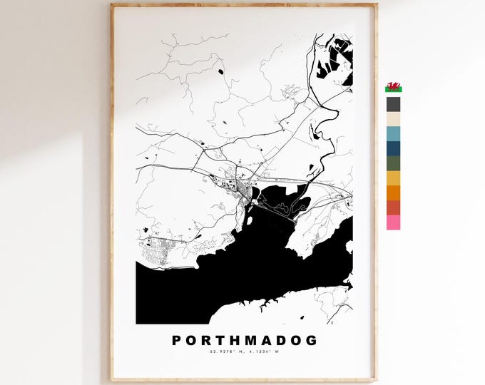 Porthmadog Map Print - Minimalist City Map Poster - Map Art - Wales - Porthmadog Print - Porthmadog Poster - Different Colours Available