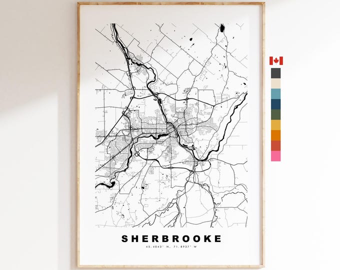 Sherbrooke Map Print - City Map Poster - Map Art - Map Wall Art - Canada City Maps - Sherbrooke Print - Poster - Minimalist City Map