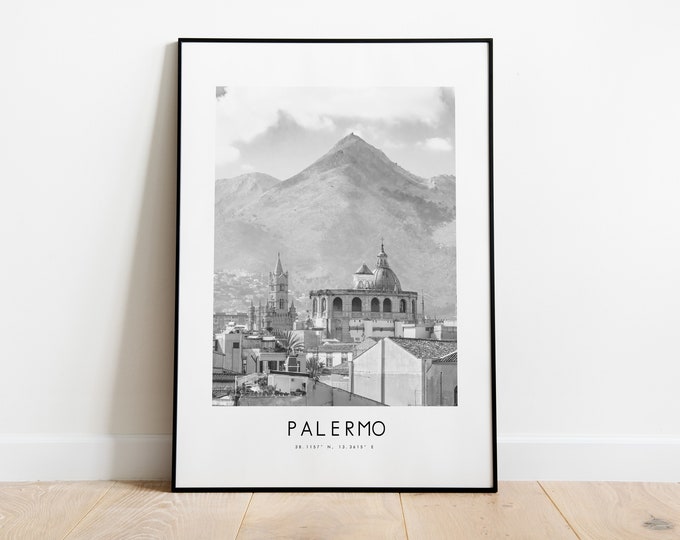 Palermo City Poster Print - Black and White Minimalist City Print - Coordinates - Palermo Poster - Palermo Art Print - Palermo Print - Italy