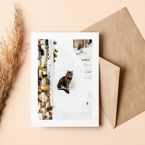 Carte de voeux Santorin - carte de voeux chat - intérieur vierge - anniversaire - anniversaire - fête des mères - fête des pères - vacances - carte de voeux