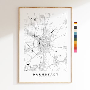 Darmstadt Impressão de mapa da cidade - Mapa minimalista da cidade - Arte de parede de mapa - Impressões ou impressões emolduradas