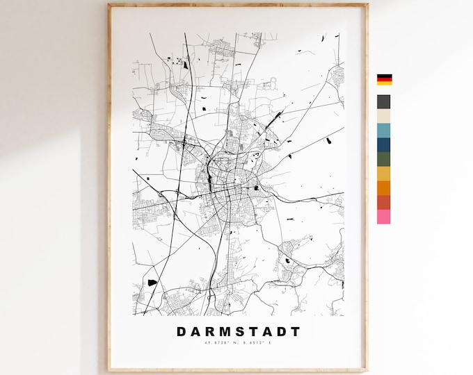 Darmstadt Map Print - City Map Poster - Map Wall Art - Germany City Maps - Darmstadt Print - Darmstadt Poster - Minimalist City Map