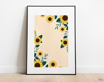 Sunflower Print -  Flower Poster - Flower Wall Decor - Floral Print - Boho Home - Retro Decor - Home Decor - Wall Prints - Boho - Retro