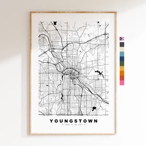 Youngstown Carte de la ville Imprimer - impression de carte - art de la carte - estampes ou impressions encadrées - minimaliste - États-Unis