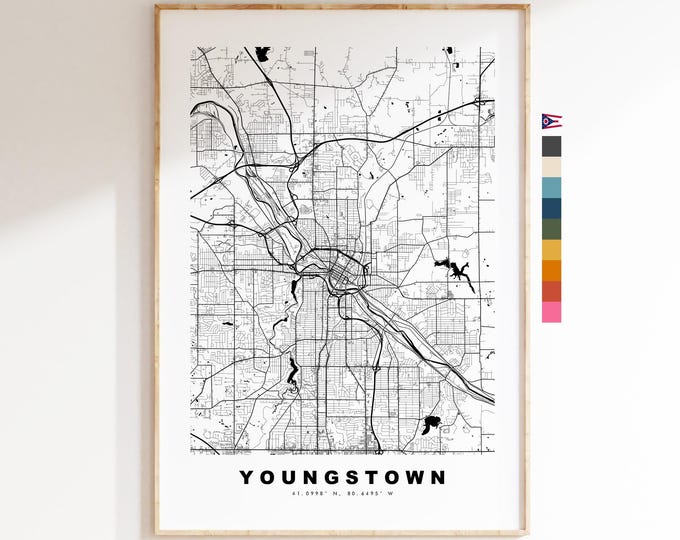 Youngstown Map Print - City Map Poster - Map Art - USA City Maps - Youngstown Print - Youngstown Poster - Minimalist City Map - Ohio