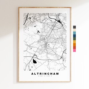 Impresión de mapa de Altrincham - Póster de mapa de ciudad minimalista - Arte de mapas - Reino Unido - Impresión de Altrincham - Póster de Altrincham - Diferentes colores disponibles