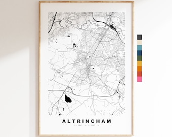 Altrincham Map Print - Minimalist City Map Poster - Map Art - UK - Altrincham Print - Altrincham Poster - Different Colours Available