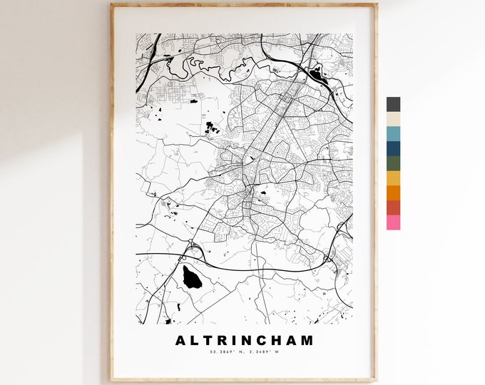 Altrincham Map Print - Minimalist City Map Poster - Map Art - UK - Altrincham Print - Altrincham Poster - Different Colours Available