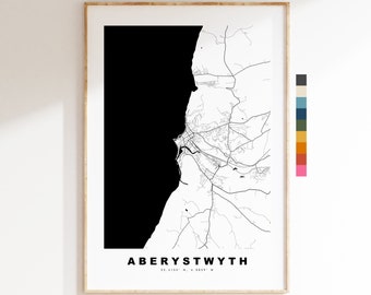 Aberystwyth Map Print - Minimalist City Map Poster - Map Art - Wales - Aberystwyth Print - Aberystwyth Poster - Different Colours Available