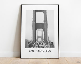 Affiche de la ville de San Francisco - Impression de ville minimaliste noir et blanc - Coordonnées - Affiche de San Francisco - Impression de San Francisco - Cadeau