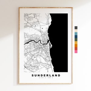 Impresión de mapa de Sunderland - Póster de mapa de ciudad minimalista - Arte de mapas - Reino Unido - Impresión de Sunderland - Póster de Sunderland - Diferentes colores disponibles