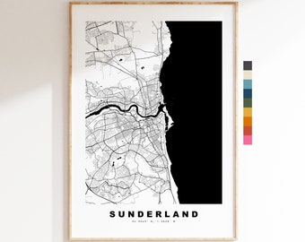 Sunderland Map Print - Minimalist City Map Poster - Map Art - UK - Sunderland Print - Sunderland Poster - Different Colours Available