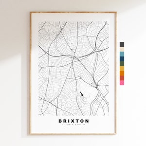 Impresión de mapa de Brixton - Póster de mapa de ciudad minimalista - Arte de mapas - Londres, Reino Unido - Impresión de Brixton - Póster de Brixton - Diferentes colores disponibles