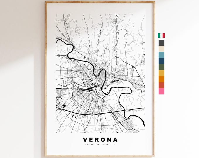 Verona Map Print - City Map Poster - Map Art - Map Wall Art - Italy City Maps - Verona Print - Verona Poster - Minimalist City Map