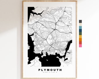 Plymouth Map Print - Minimalist City Map Poster - Map Art - UK - Plymouth Print - Plymouth Poster - Different Colours Available