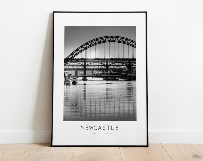 Newcastle City Poster Print - Black and White Minimalist City Print - Coordinates - Newcastle Poster - Newcastle Art Print - Poster - UK