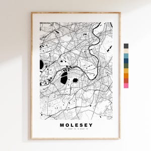 Impresión de mapa de Molesey - Póster minimalista de mapa urbano - Arte cartográfico - Reino Unido - Impresión de Molesey - Molesey, Surrey - Diferentes colores disponibles