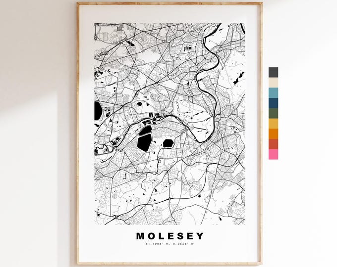 Molesey Map Print - Minimalist City Map Poster - Map Art - UK - Molesey Print - Molesey, Surrey - Different Colours Available