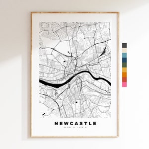 Newcastle Mapa Wydruk - Minimalistyczny Plakat Mapa Miasta - Sztuka Mapy - Wielka Brytania - Wydruk Newcastle - Plakat Newcastle - Dostępne Różne Kolory