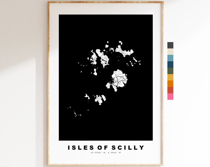 Isles of Scilly Map Print - Minimalist City Map Poster - Map Art - UK - Scilly Print - Scilly Islands Poster - Different Colours Available